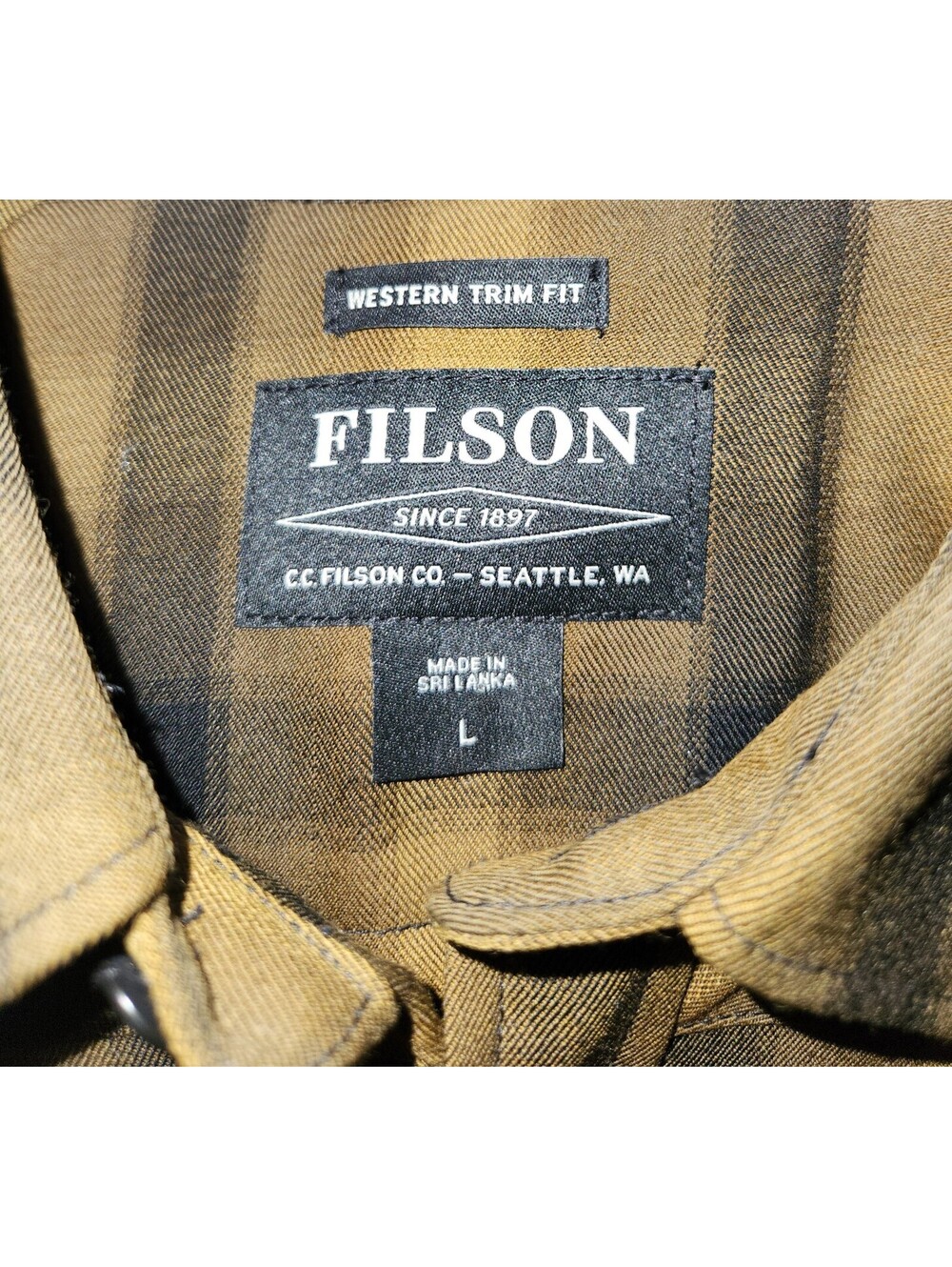 Filson Western Trim Slim Button Front Shirt Long Sleeves Large Plaid 100% Wool - Picture 3 of 10